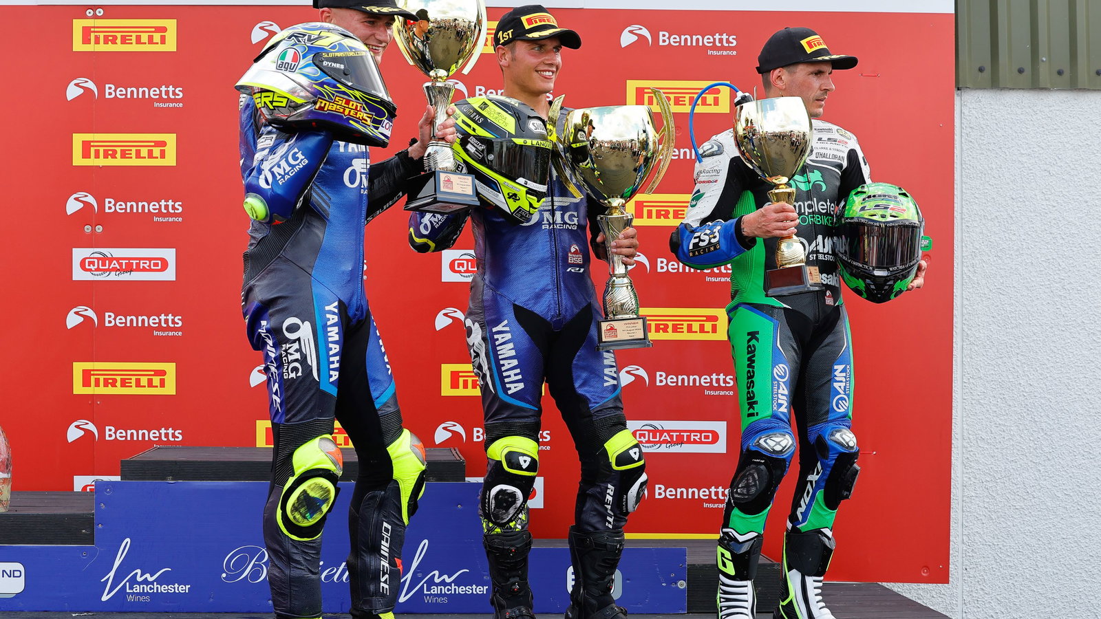 Kyle Ryde, Vickers, O'Halloran, on podium, BSB, 2024,Thruxton, Race One, 10 August